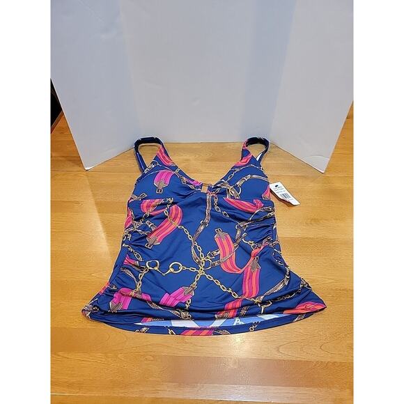 Ralph Lauren Chain Print Gold Embellish Size 10 Tankini Swim Top NWT Black Label - Picture 1 of 11
